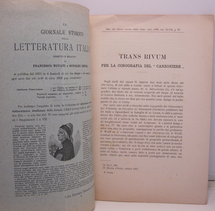 Trans Rivum per la corografia del 'Canzoniere'. Estratto dal Giornale storico della letteratura italiana